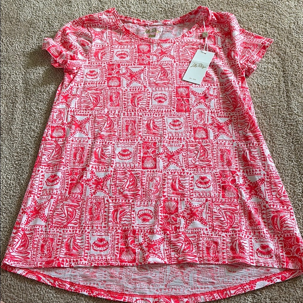 Lilly Pulitzer Red Coral Etta Seashell Beach Patterned Blouse